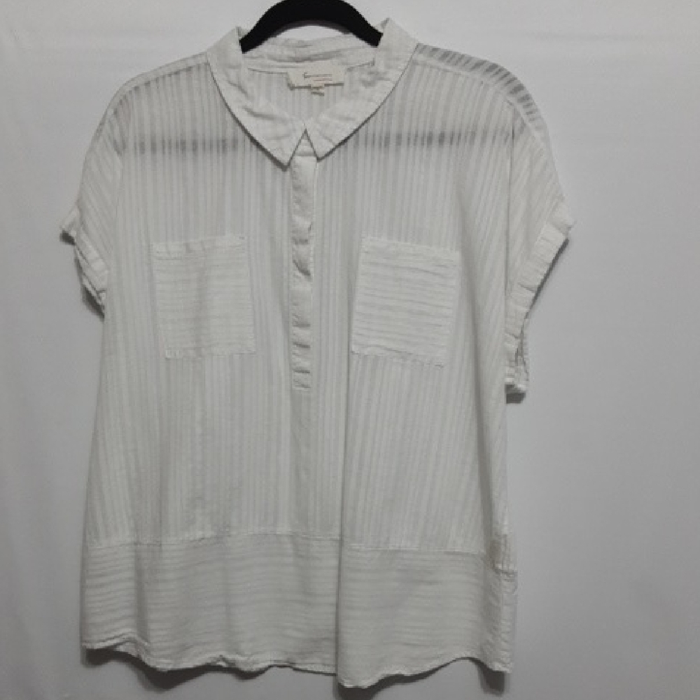 TWO BY Vince Camuto White Textured Stripeโ Blouse